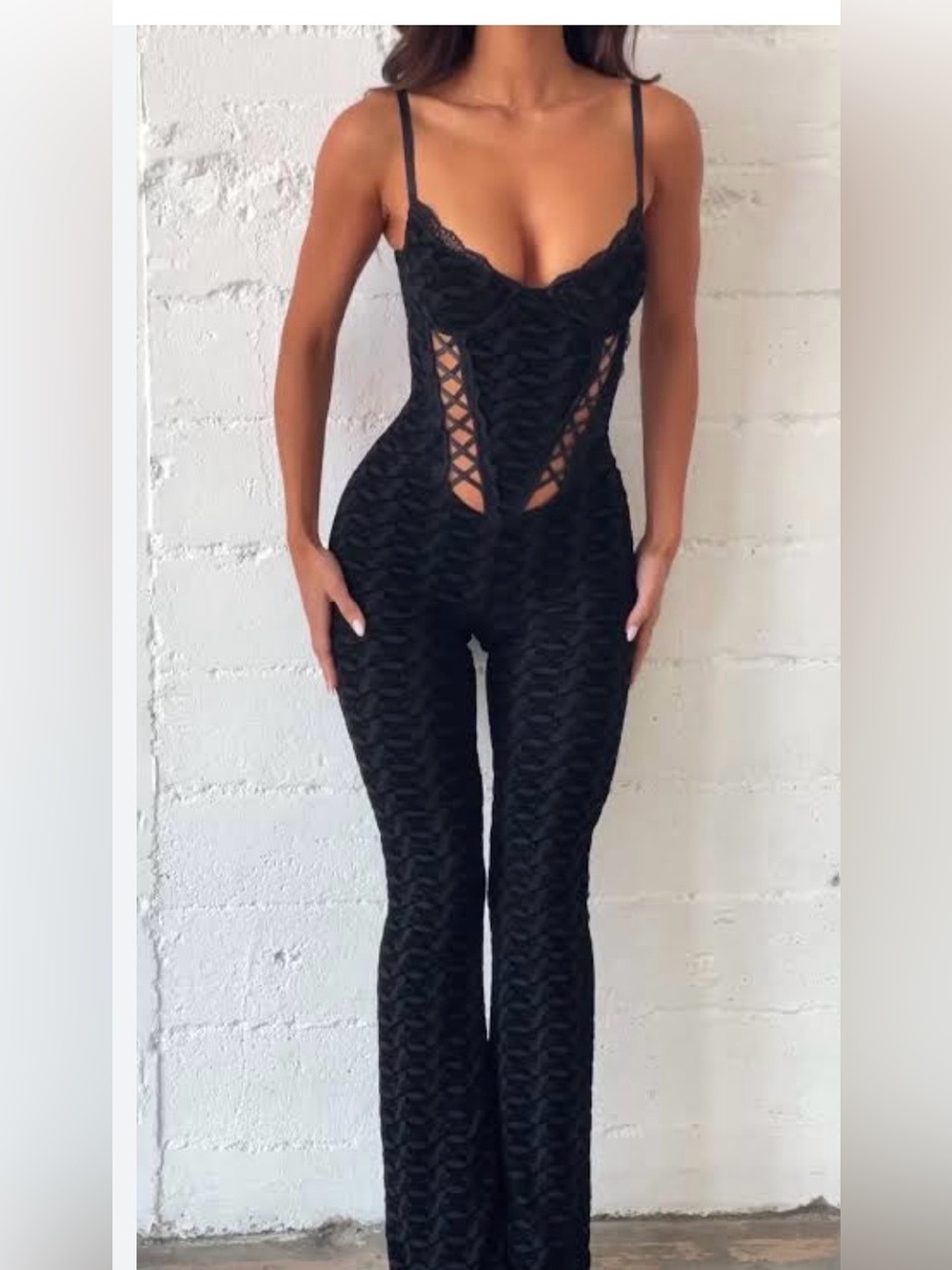 Outcast Velour Black Jumpsuit with Crisscross Cutouts